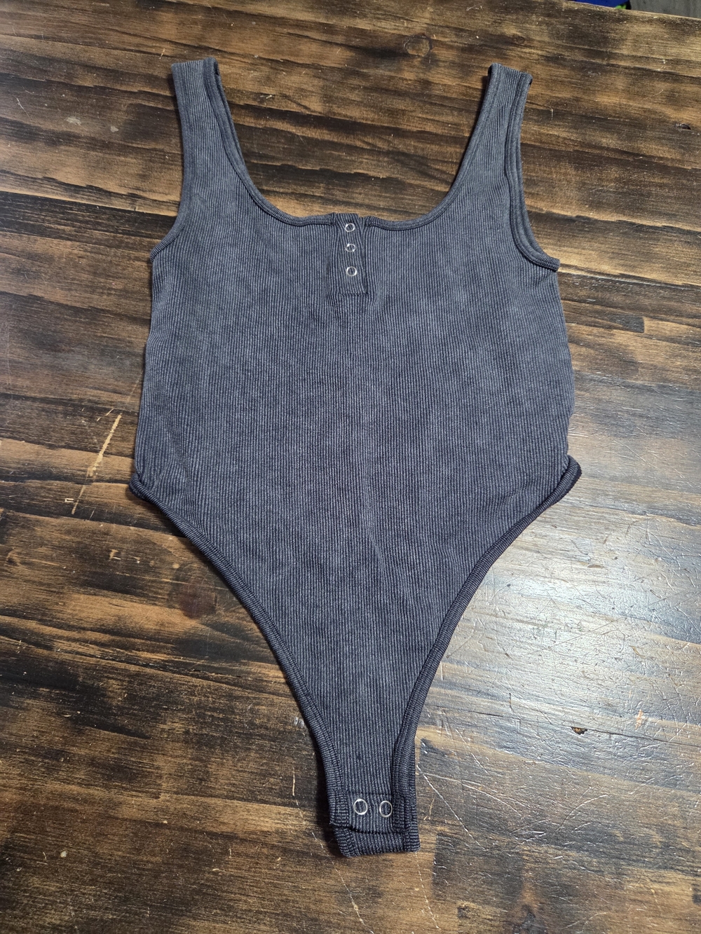 Ladies Ribbed One-Piece Bodysuit in Charcoal Gray